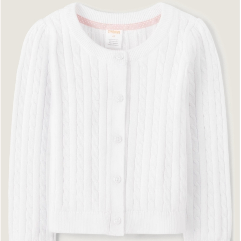 GYMBOREE Girls Cable Knit Cardigan - Uniform - white Size 7